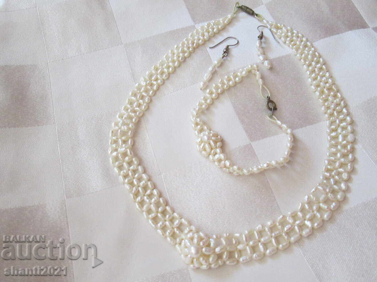 Όμορφο Σετ Φυσικών Μαργαριταριών - Κολιέ, Βραχιόλι, Σκουλαρίκια - 5