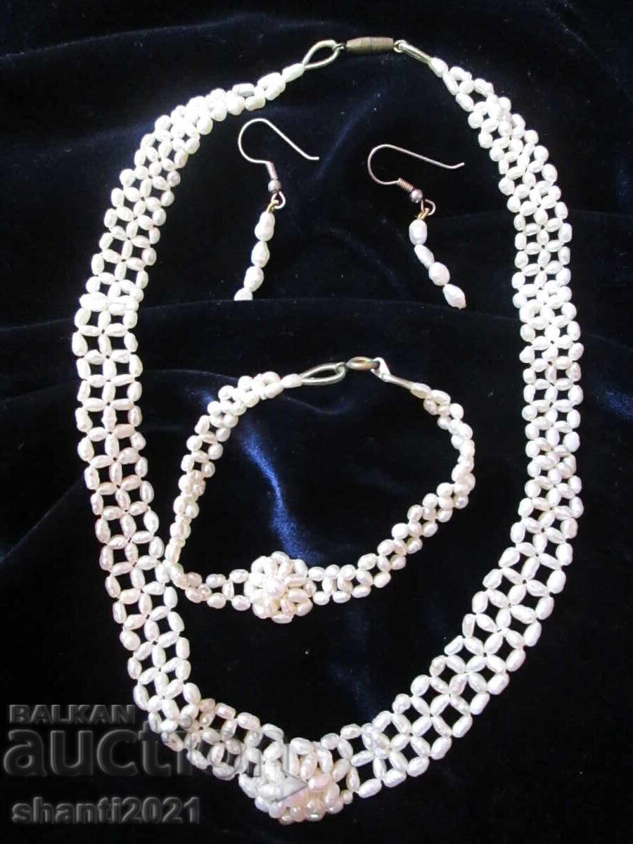 Όμορφο Σετ Φυσικών Μαργαριταριών - Κολιέ, Βραχιόλι, Σκουλαρίκια