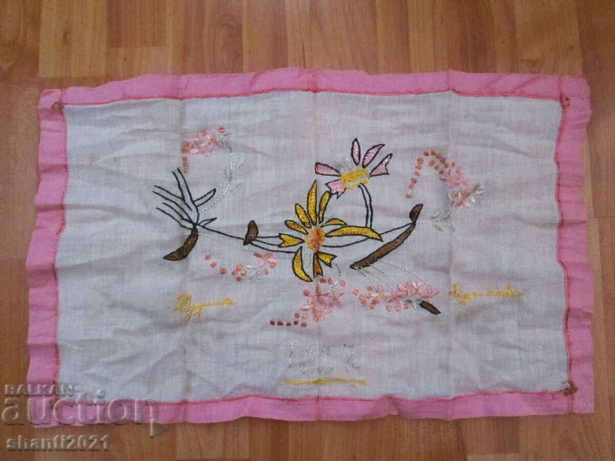 1927 hand-embroidered square, tablecloth-kenar, silk threads - 6