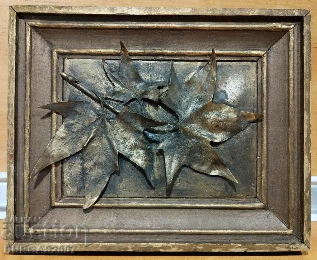 Old metal picture, sheet, signed Al.C.