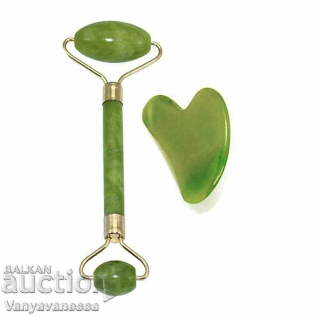 Μασάζ προσώπου νεφρίτη με 2 κυλίνδρους, πλήρης με νεφρίτη