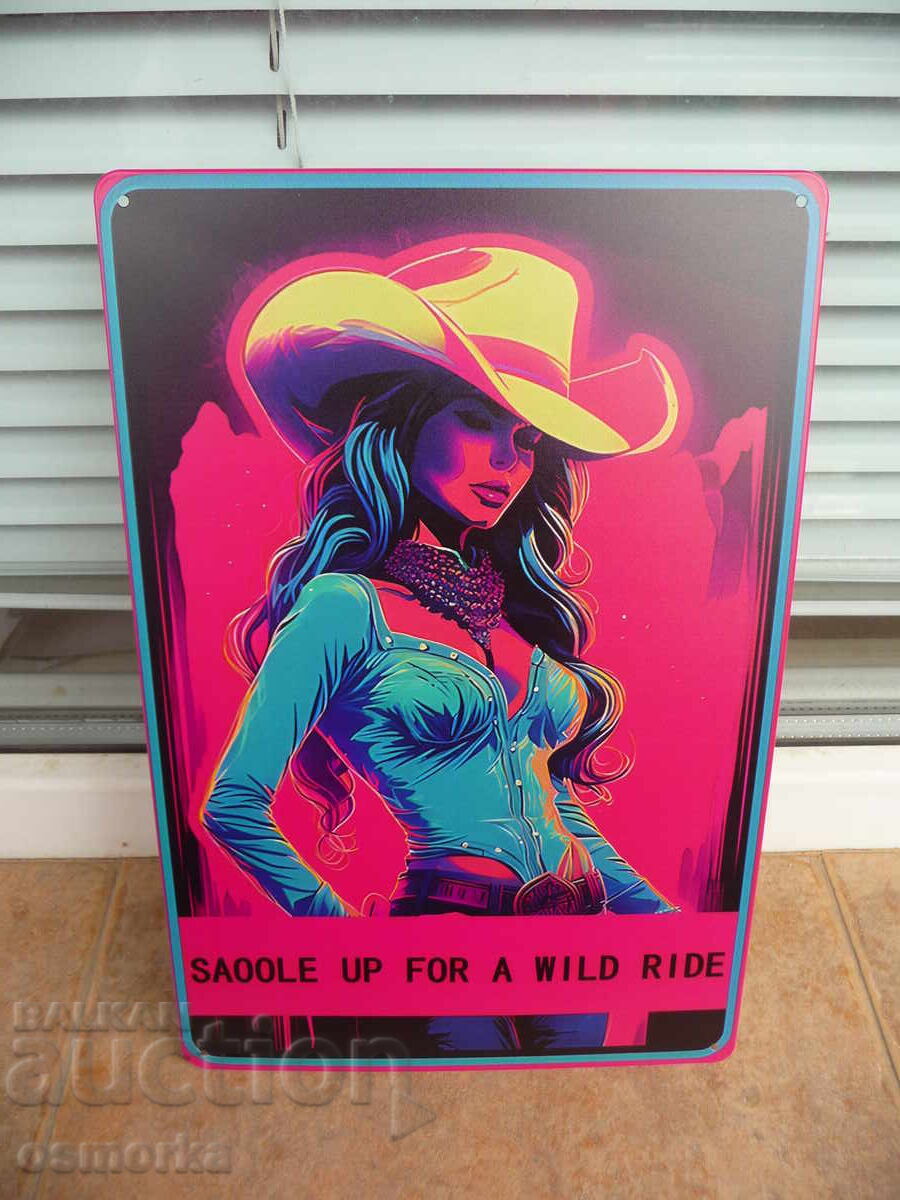 Метална табела еротика каубойка секси каубойска шапка Wild r