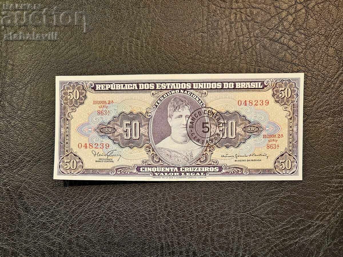 Бразилия, 50 крузейро (надпечатка 5 центаво) 1966-1967г. UNC Бразилия, 50 крузейро (надпечатка 5 центаво) 1966-1967г. UNC