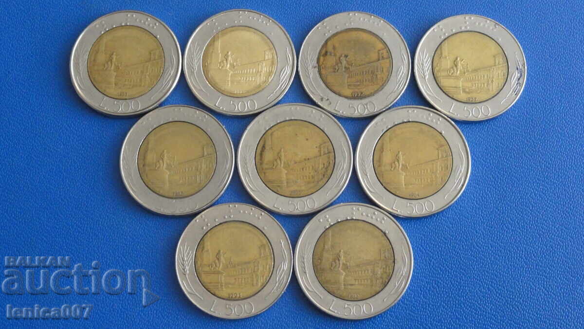 Auction  Italy - 500 Lire (9 pieces)