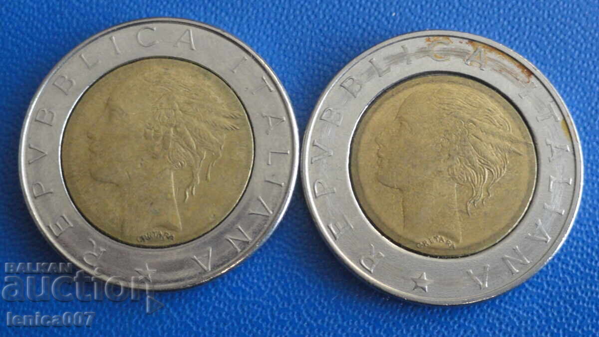 Ιταλία - 500 λίρες (2 τεμάχια) με τιμή 2.40 BGN | € 1.23