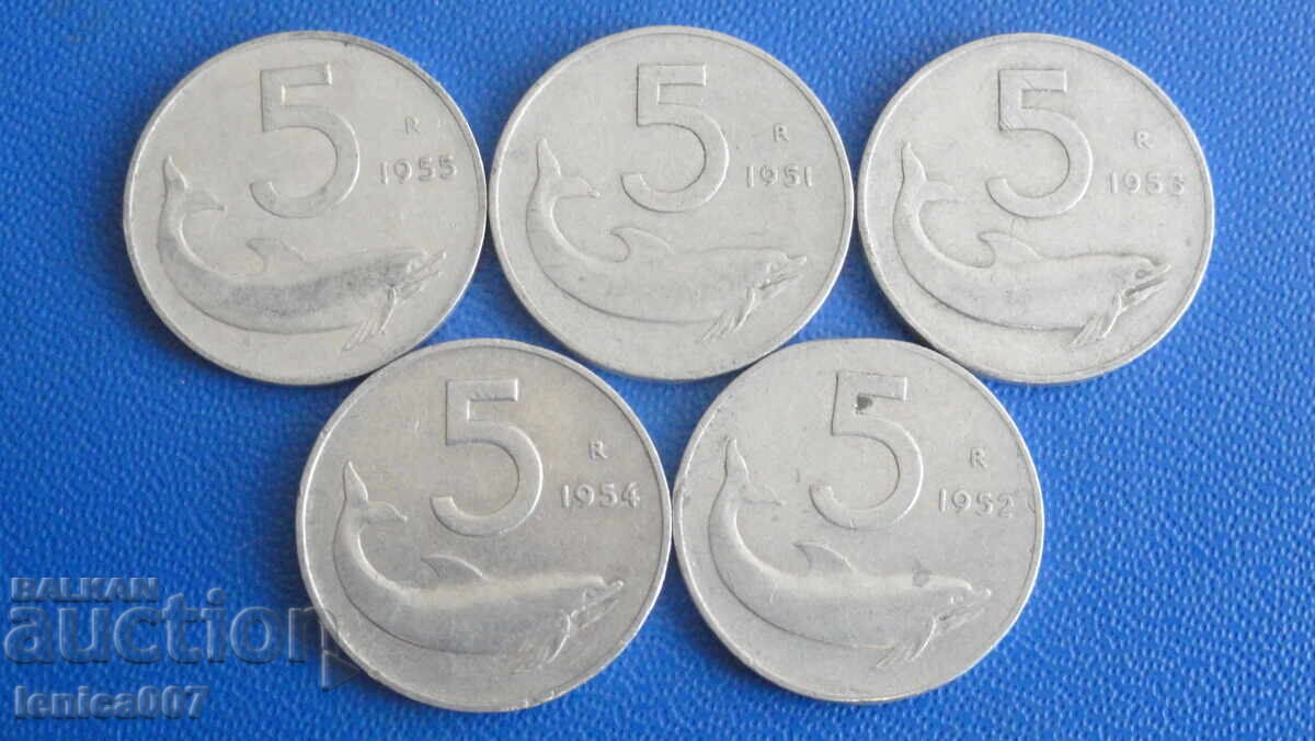 Δημοπρασία Ιταλία 1951-55 - 5 λίρες (5 τεμάχια)