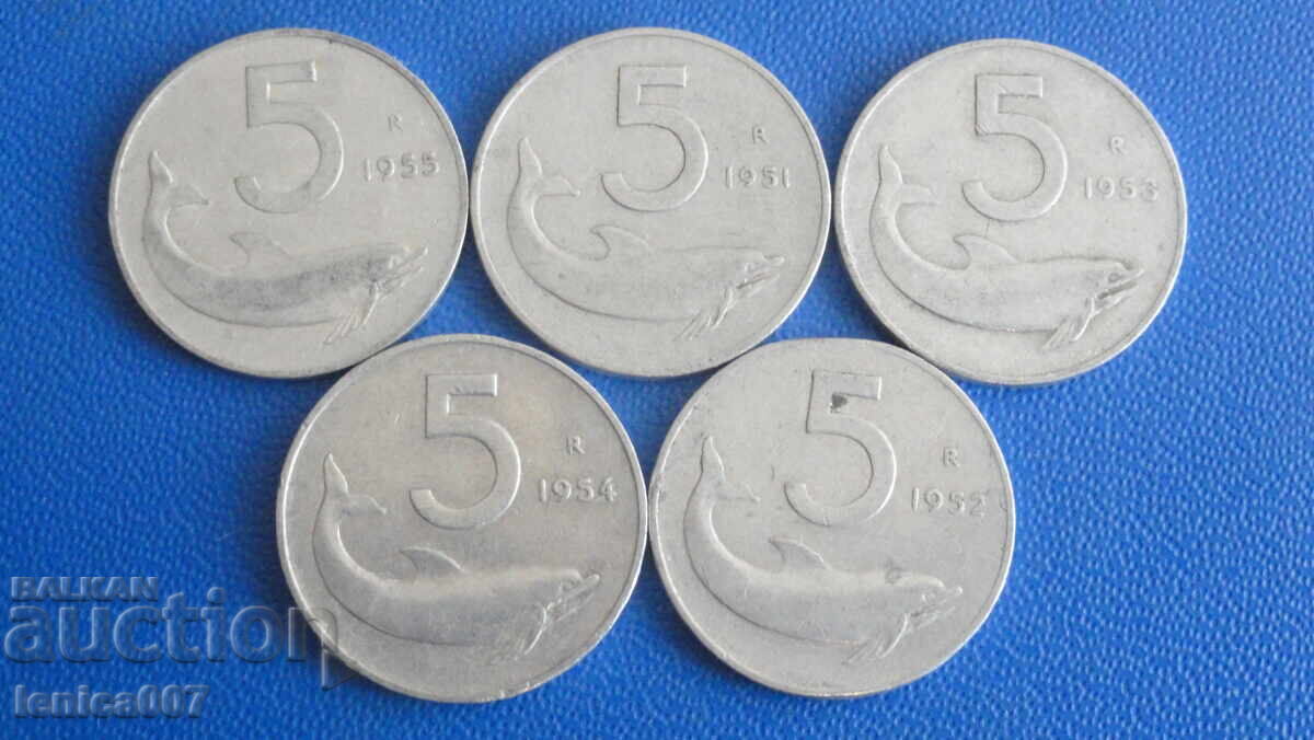 Ιταλία 1951-55 - 5 λίρες (5 τεμάχια) - 5