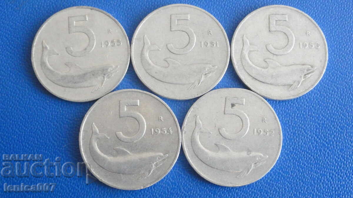 Ιταλία 1951-55 - 5 λίρες (5 τεμάχια)