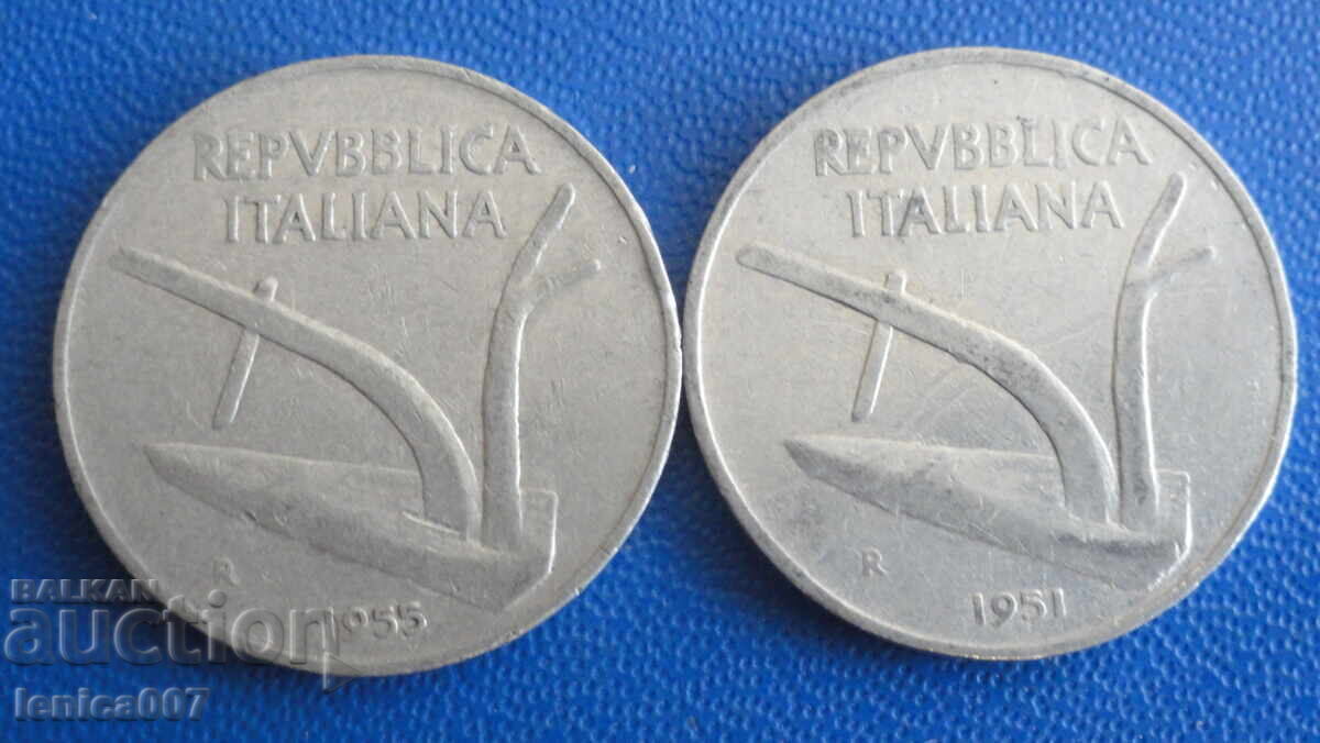 Italy 1951-55 - 10 Lire (2 coins) - 5 Italy 1951-55 - 10 Lire (2 coins) - 5