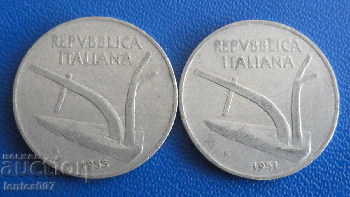 Ιταλία 1951-55 - 10 λίρες (2 νομίσματα)