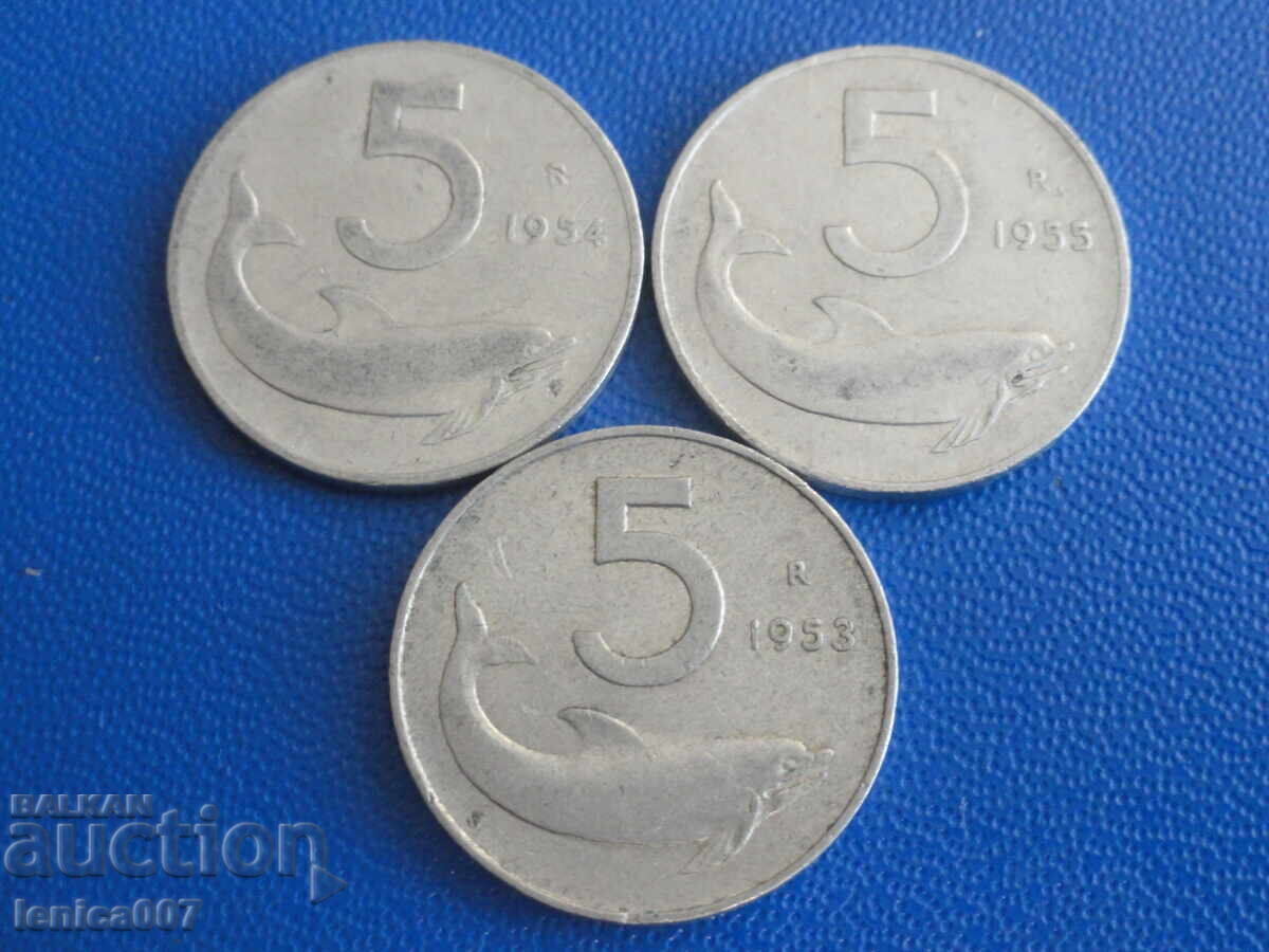 Italy 1953-55 - 5 Lire (3 pieces) - 5