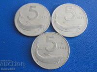 Italy 1953-55 - 5 Lire (3 pieces)