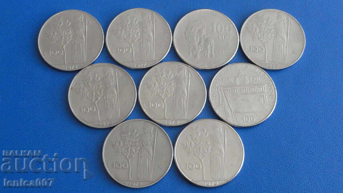 Auction  Italy 1970-81 - 100 Lire (9 pieces)