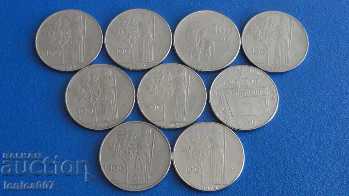 Italy 1970-81 - 100 Lire (9 pieces) Italy 1970-81 - 100 Lire (9 pieces)