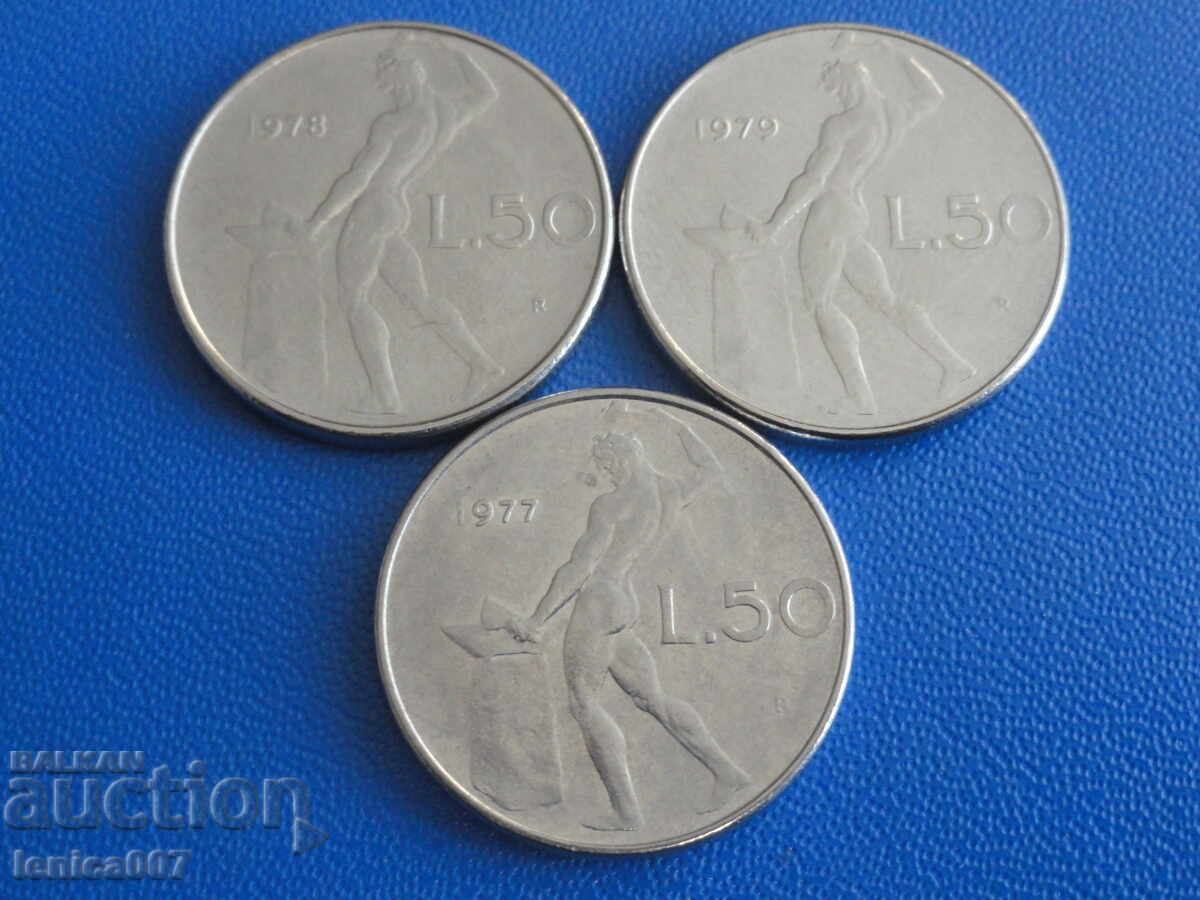 Италия 1977-79г. - 50 лири (3 броя) - 5 Италия 1977-79г. - 50 лири (3 броя) - 5