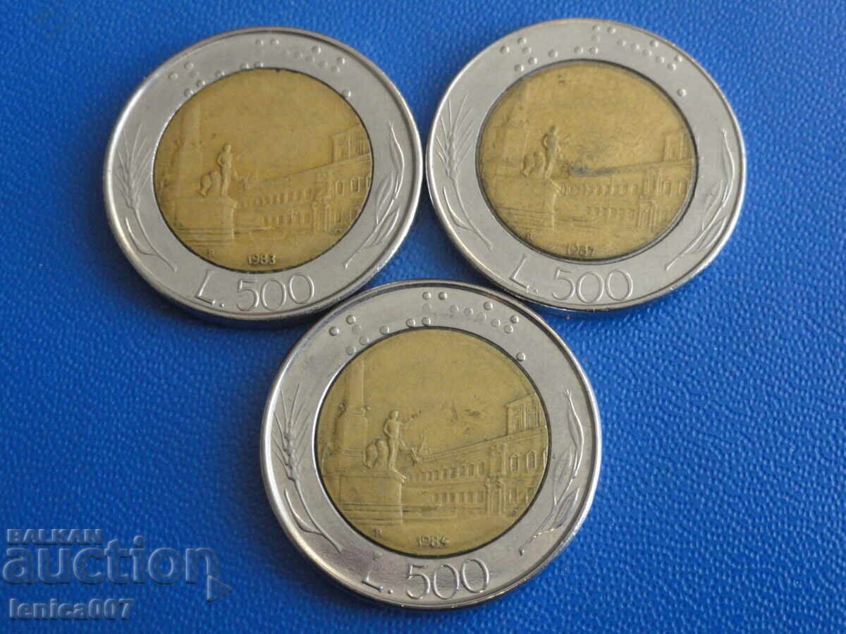 Auction Italy 1983-87 - 500 Lire (3 pieces) Auction Italy 1983-87 - 500 Lire (3 pieces)