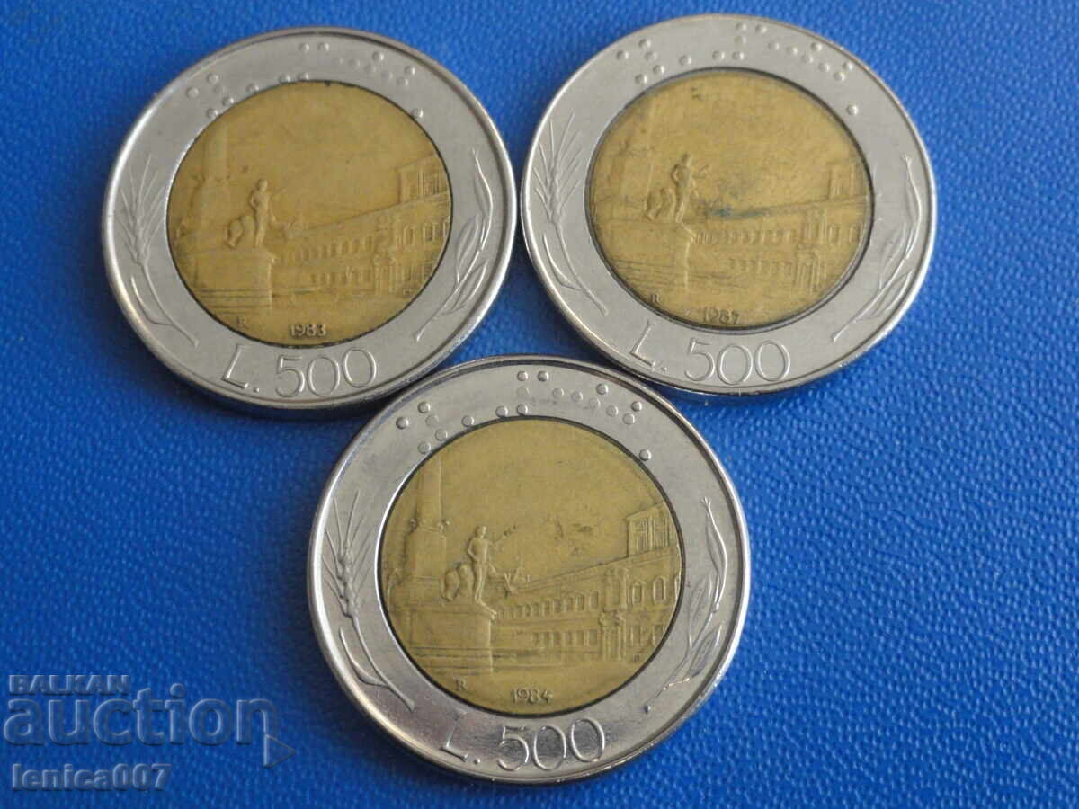 Italy 1983-87 - 500 Lire (3 pieces) Italy 1983-87 - 500 Lire (3 pieces)