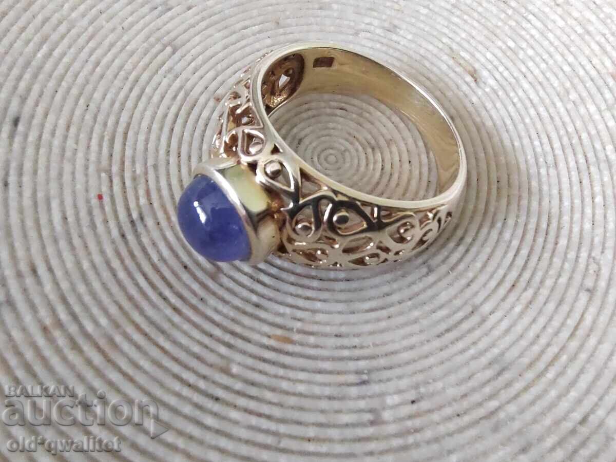 Livrarea Inel de argint cu Tanzanit, placat cu aur, argint 925