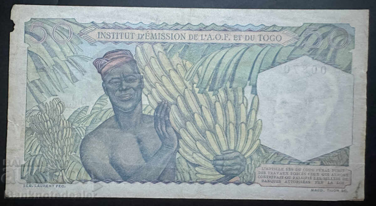 Παράδοση Δυτική Αφρική Γαλλίας 50 Φράγκα 1955 Pick 39 Ref 0870