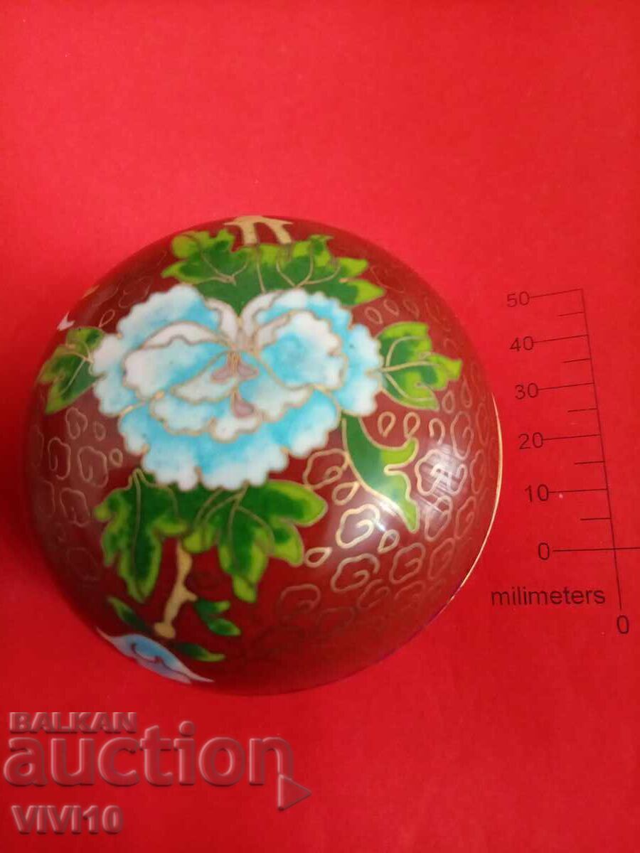 Cutie de bijuterii veche, bronz, Aurire email