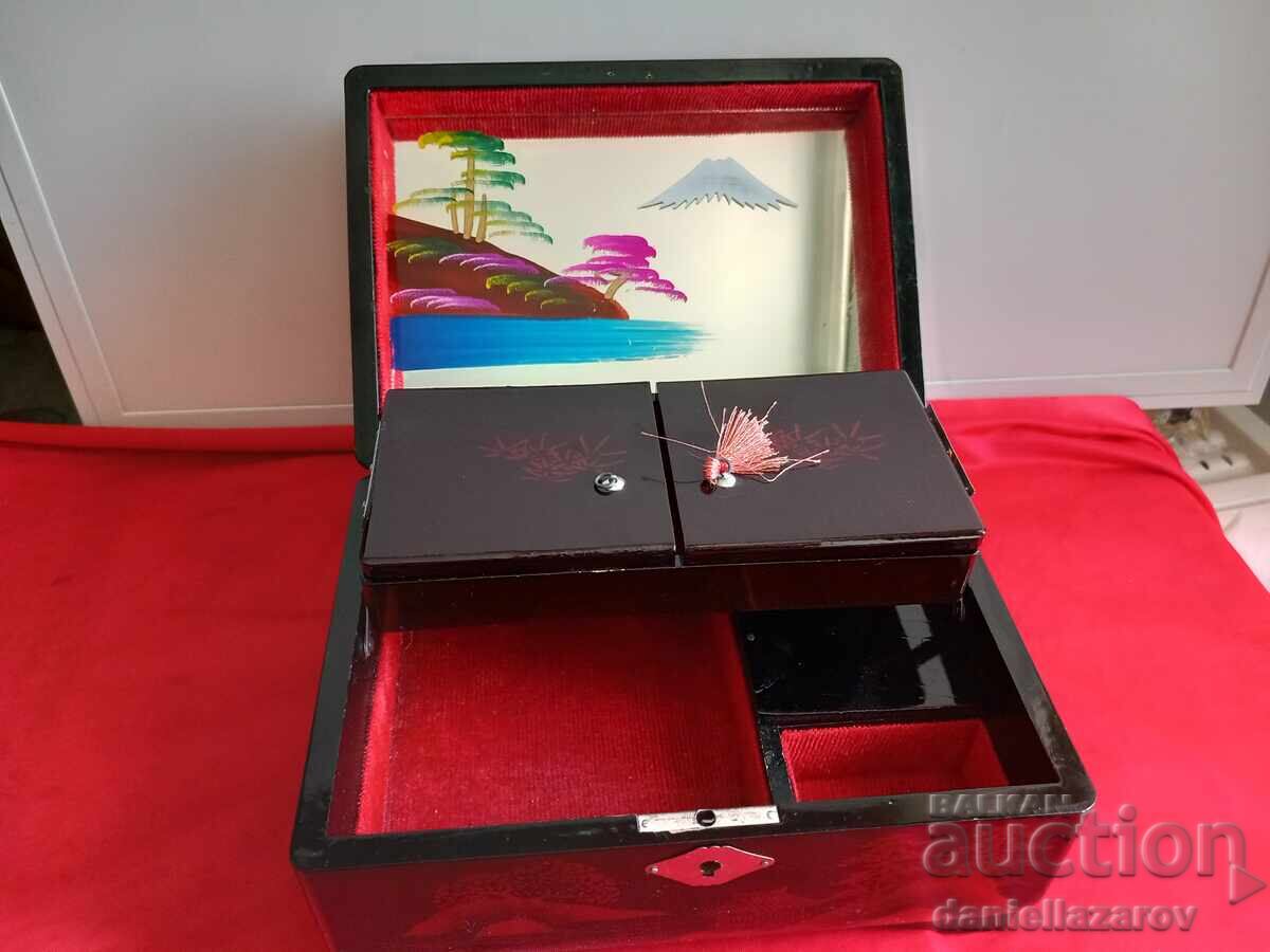 Auction  Old Japanese Lacquer Box, Chest, Lantern, Painted, Mother-of-Pearl