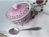 Zaharniță ceramică glazurată roz și linguriță