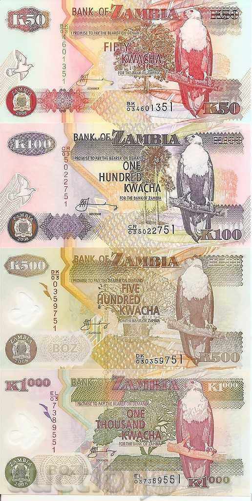 +++ ZAMBIA 50, 100, 500, 1000 QUAD 2008 2008 UNC +++ +++ ZAMBIA 50, 100, 500, 1000 QUAD 2008 2008 UNC +++
