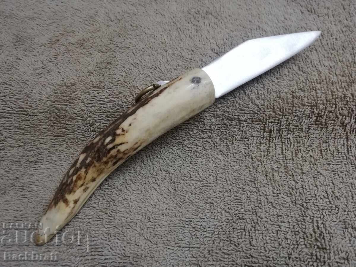 Аукцион СТАР БЪЛГАРСКИ ДЖОБЕН НОЖ -СОЙКА,КОСТУР ЕЛЕНОВ РОГ С НАБИВКИ