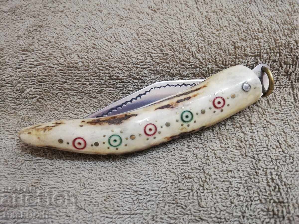 СТАР БЪЛГАРСКИ ДЖОБЕН НОЖ -СОЙКА,КОСТУР ЕЛЕНОВ РОГ С НАБИВКИ - 5