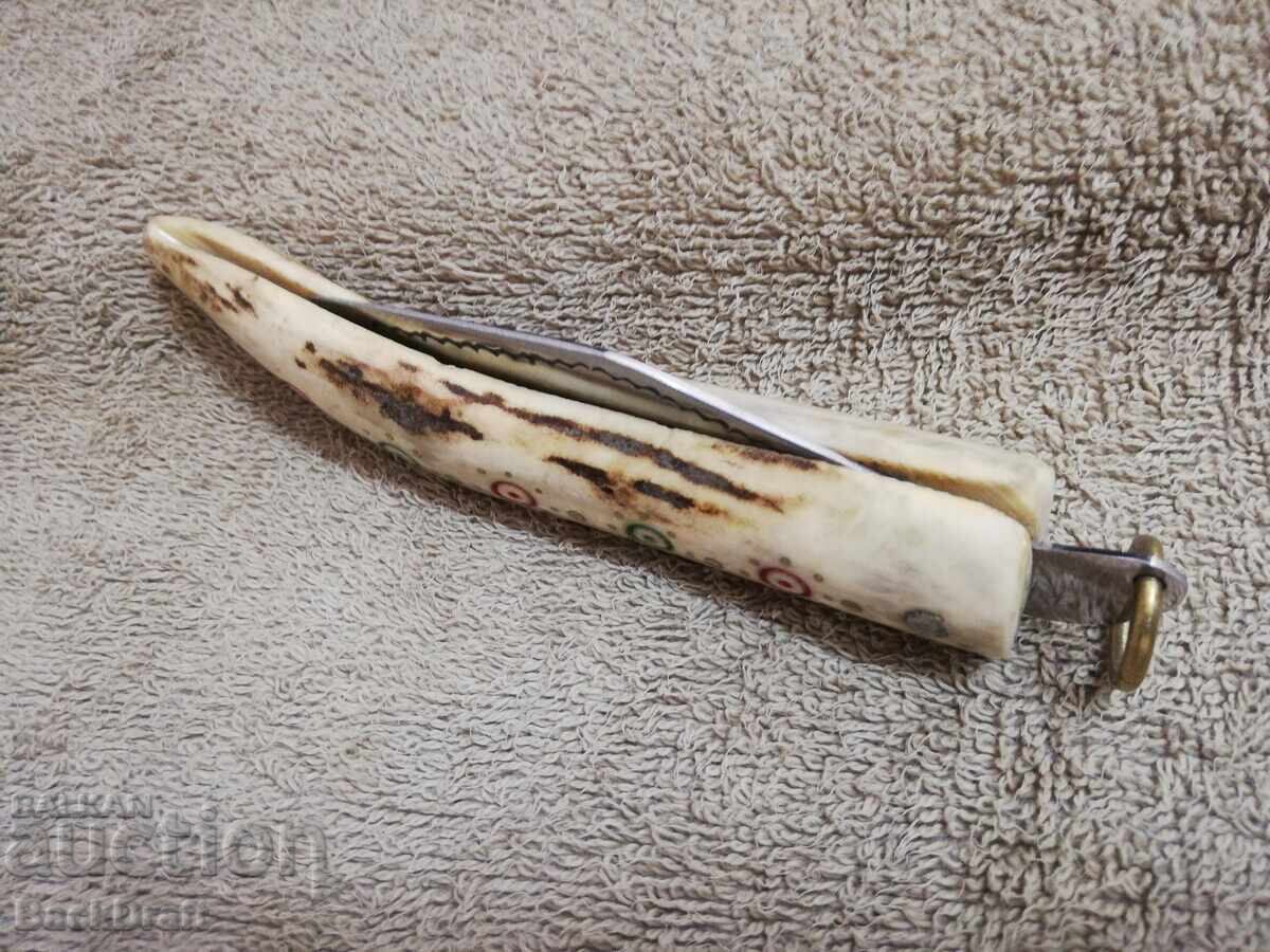 СТАР БЪЛГАРСКИ ДЖОБЕН НОЖ -СОЙКА,КОСТУР ЕЛЕНОВ РОГ С НАБИВКИ - 6