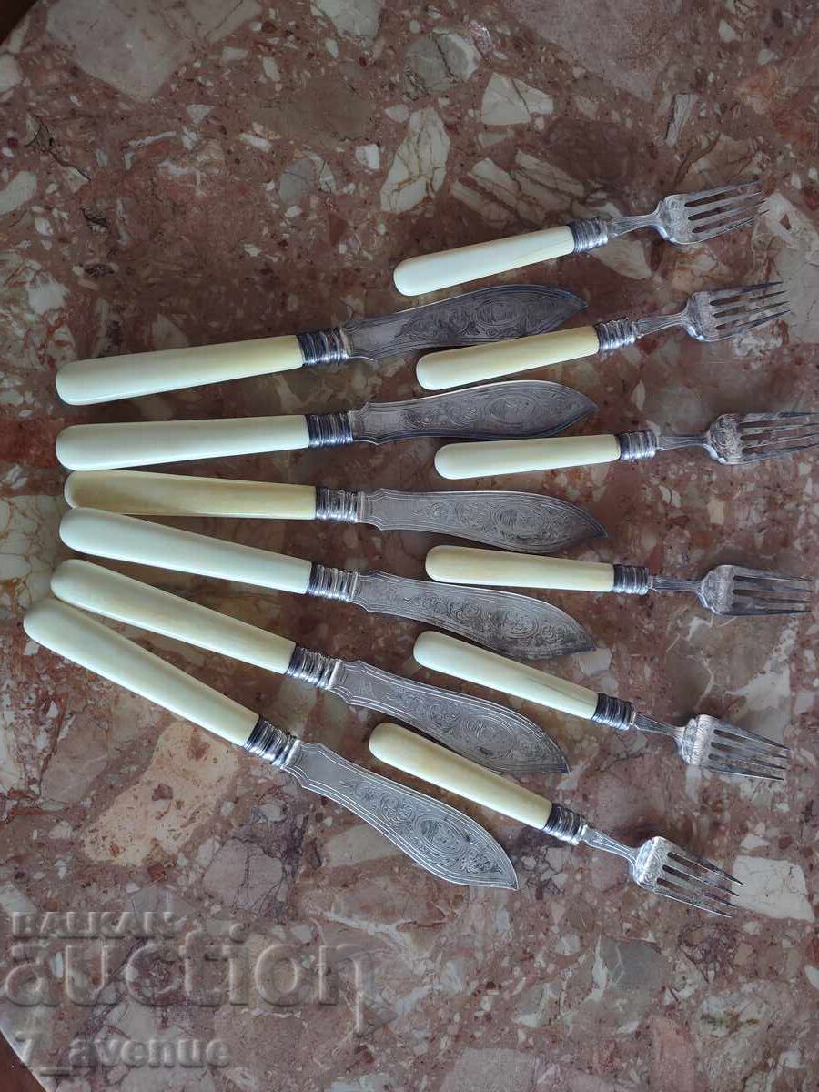 Εργαλεία ψαρέματος, μαχαίρι πιρούνι x 6 τεμάχια, χαρακτικό - πλοίο, 3.5.25 με τιμή 599.00 BGN | € 306.26