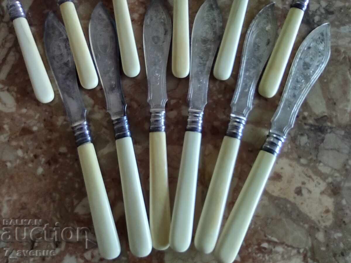 Δημοπρασία Εργαλεία ψαρέματος, μαχαίρι πιρούνι x 6 τεμάχια, χαρακτικό - πλοίο, 3.5.25