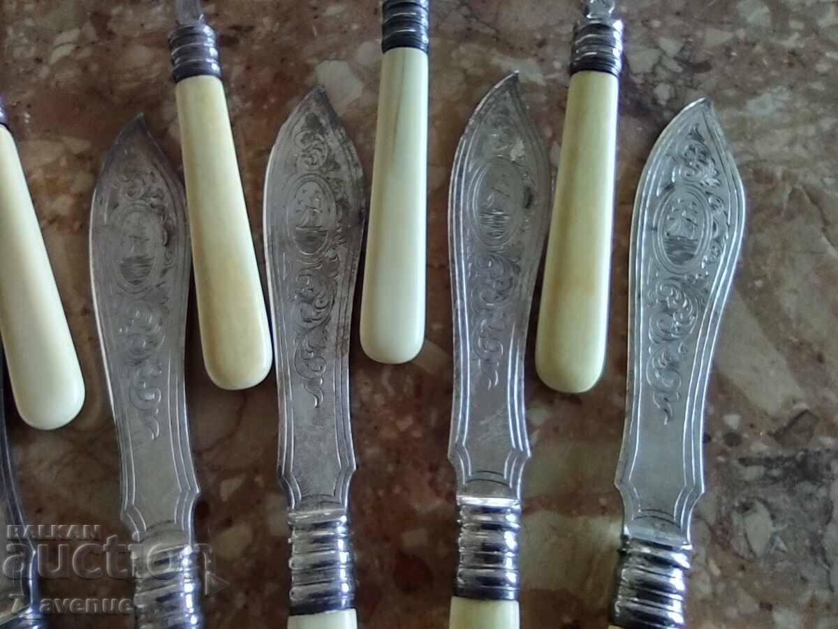 Παράδοση Εργαλεία ψαρέματος, μαχαίρι πιρούνι x 6 τεμάχια, χαρακτικό - πλοίο, 3.5.25