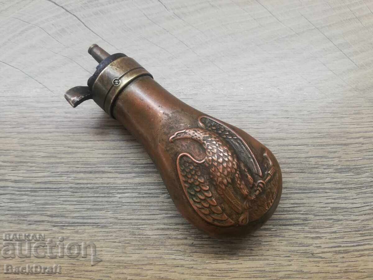 Ανάγλυφο κουτί σκόνης χαλκού, πιστόλι, κροτίδα, τουφέκι, τουφέκι