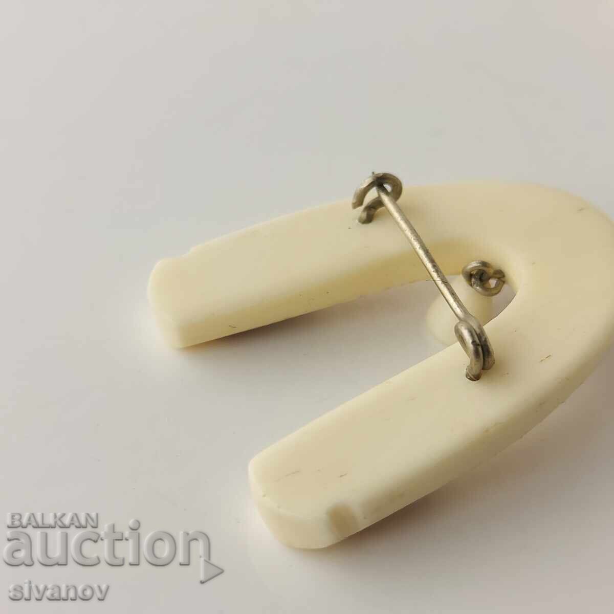 Lot of 2 old Soviet horseshoe brooches made of bone - tusks #5859 - 6