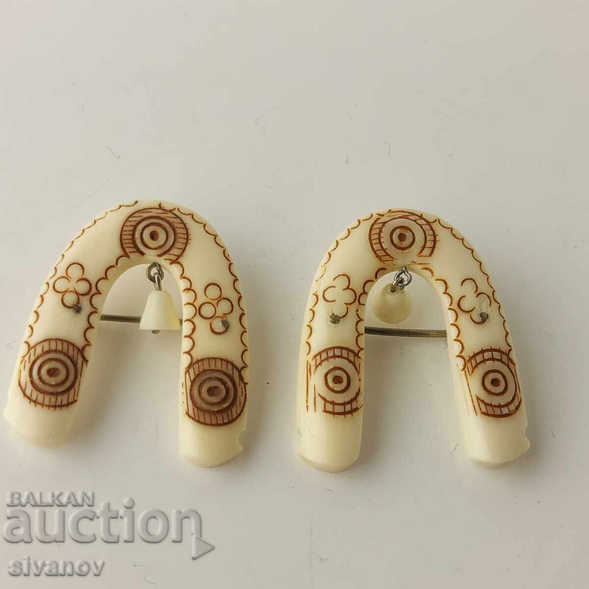 Lot of 2 old Soviet horseshoe brooches made of bone - tusks #5859