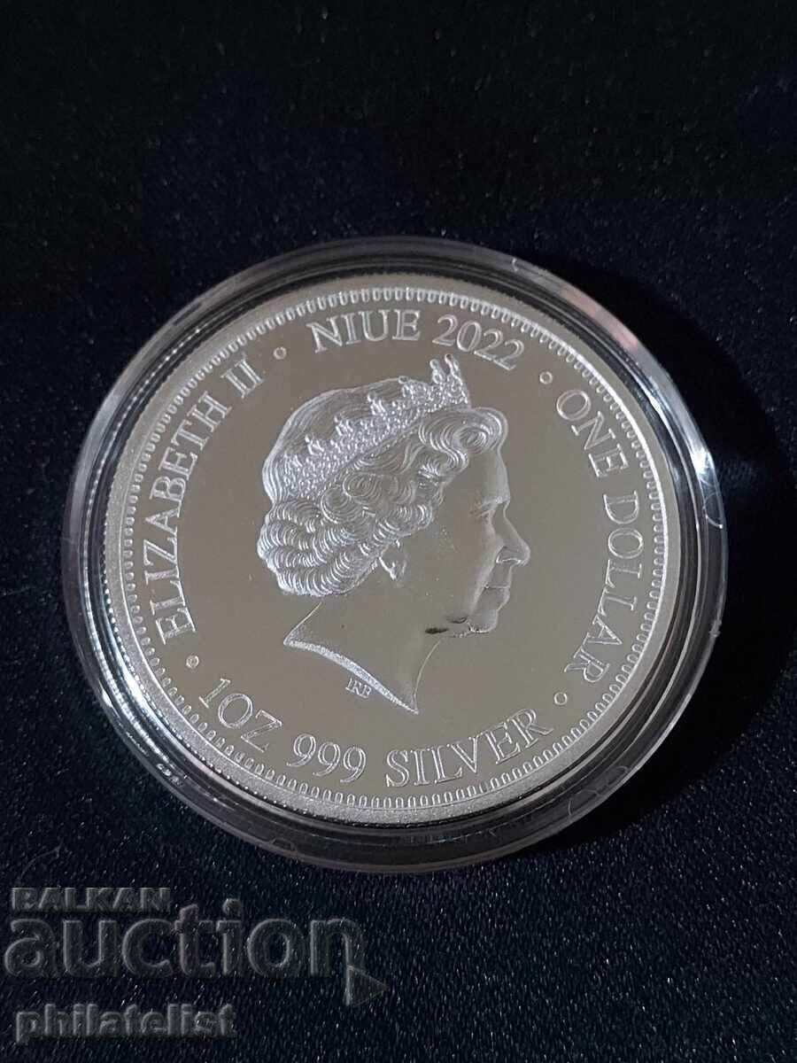 Аукцион Ниуе 2022 - 1 долар - Комодски варан и тигър 1 OZ сребро BU Аукцион Ниуе 2022 - 1 долар - Комодски варан и тигър 1 OZ сребро BU