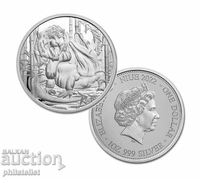 Niue 2022 - 1 Dollar - Komodo Dragon and Tiger 1 OZ Silver BU - 5