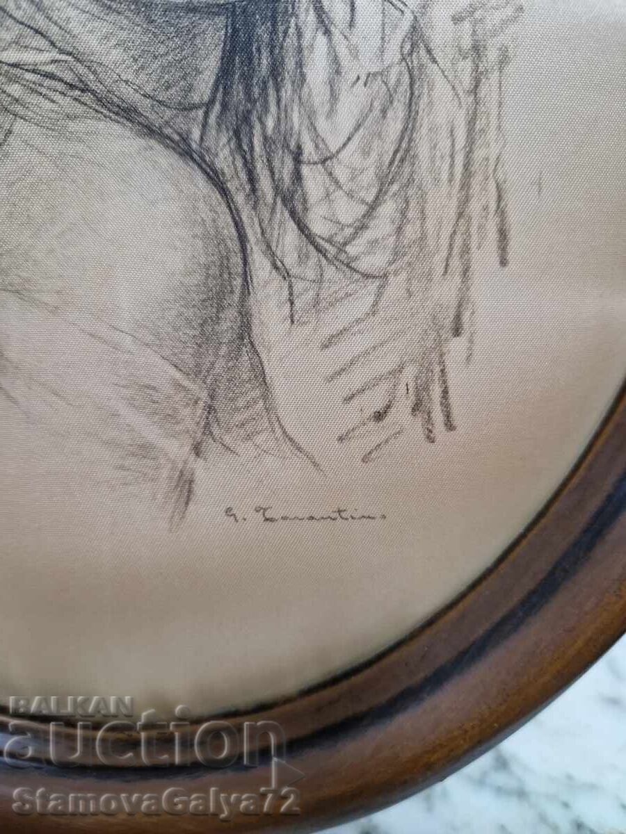 Livrarea Tablou antic de autor superb pe mătase