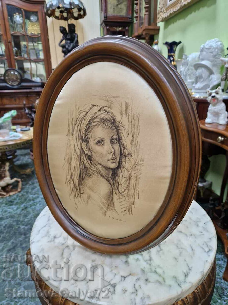 Tablou antic de autor superb pe mătase - 6