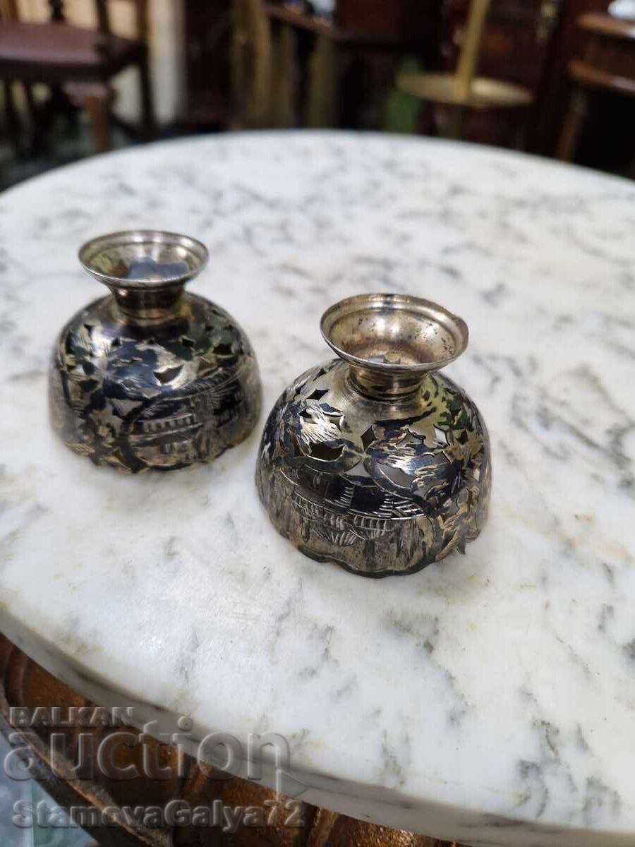 Pair of wonderful antique silver zarfs with price 266.00 BGN | € 136.00 Pair of wonderful antique silver zarfs with price 266.00 BGN | € 136.00