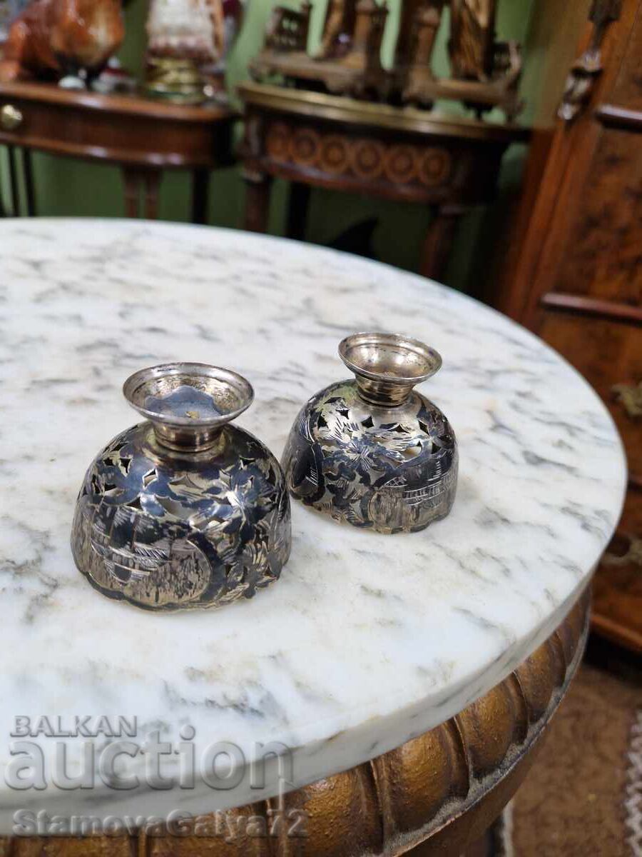Auction  Pair of wonderful antique silver zarfs