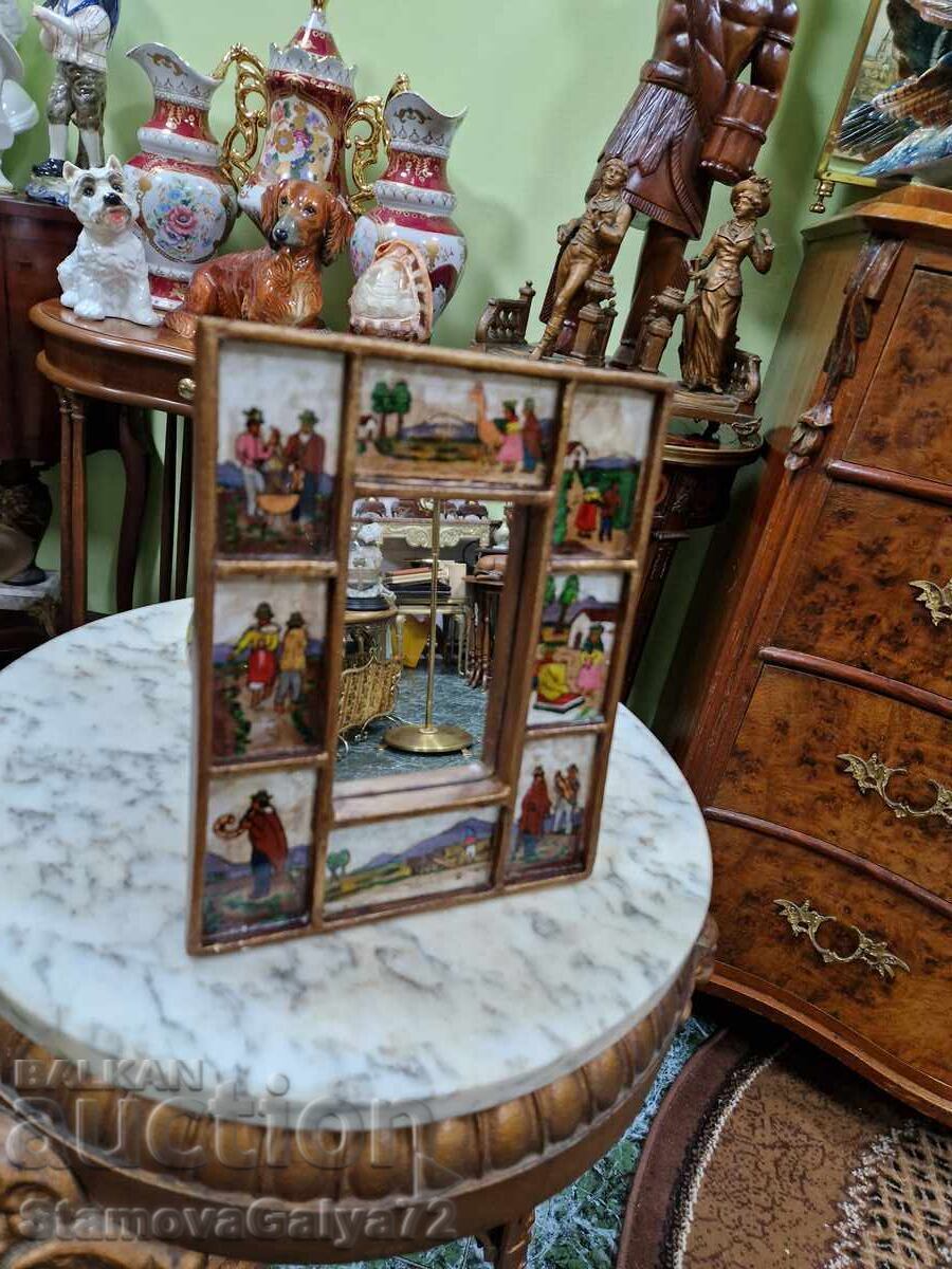 Παλαιό, υπέροχο, αντίκα, χειροποίητο, ζωγραφισμένο καθρέφτη - 5
