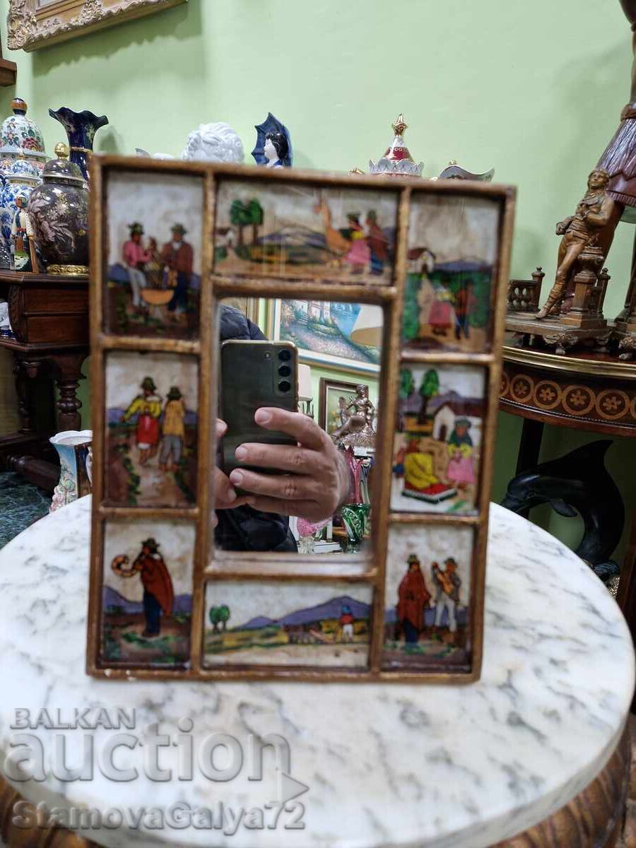Παλαιό, υπέροχο, αντίκα, χειροποίητο, ζωγραφισμένο καθρέφτη - 6