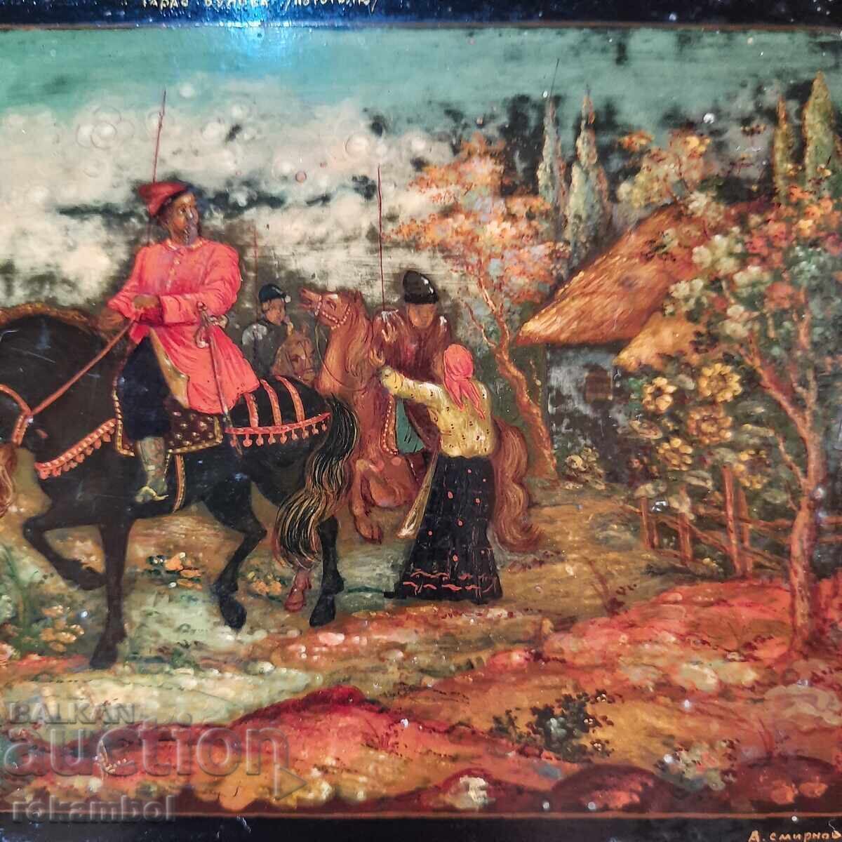 Licitație Cutie rară rusească pictată manual, Mstera Licitație Cutie rară rusească pictată manual, Mstera