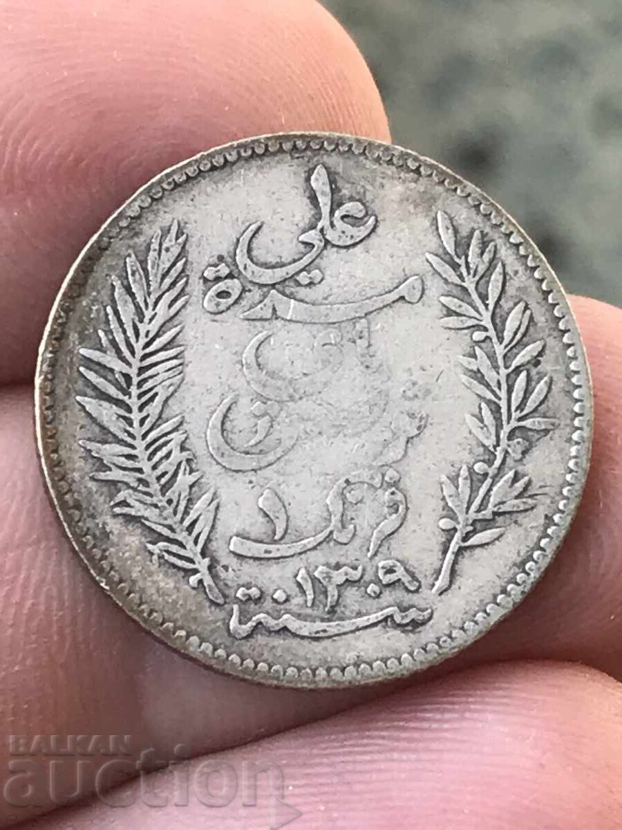 Tunisia colonie franceză 1 franc 1892 argint Tunisia colonie franceză 1 franc 1892 argint