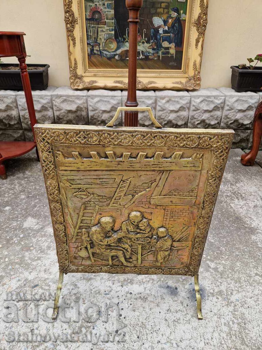 Аукцион Уникално антикварно английско бронзово пано решетка за камин Аукцион Уникално антикварно английско бронзово пано решетка за камин