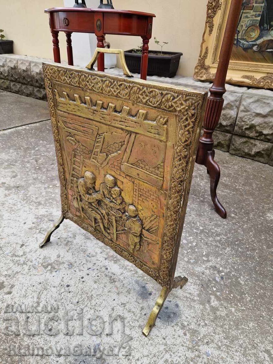 Unique antique English bronze fireplace grate panel - 5