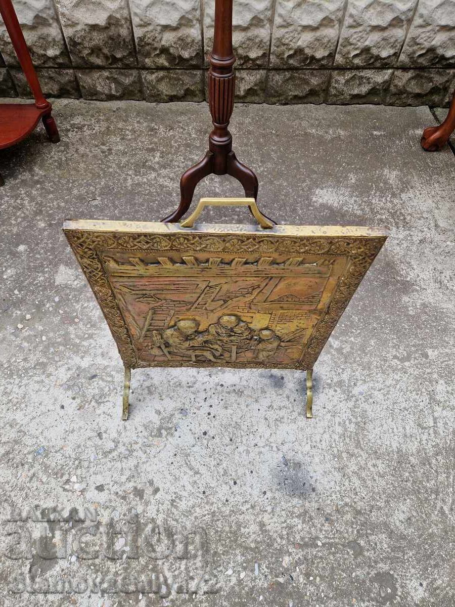 Unique antique English bronze fireplace grate panel - 7