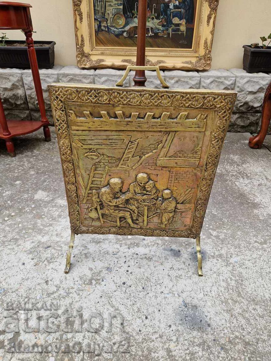 Уникално антикварно английско бронзово пано решетка за камин Уникално антикварно английско бронзово пано решетка за камин